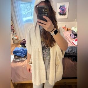 Aerie Cream Hooded Poncho Sweater